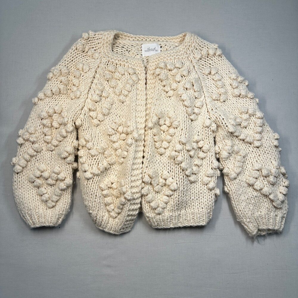 Cottagecore Chicwish Cream Bobble Knit Cropped Open Cardigan S